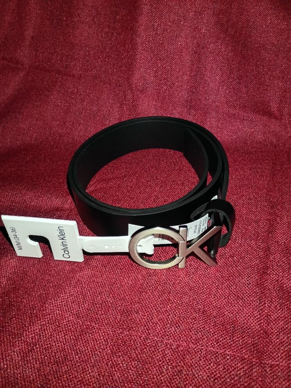 Calvin Klein Black Leather Belt CK Monogram Cut Out Buckle